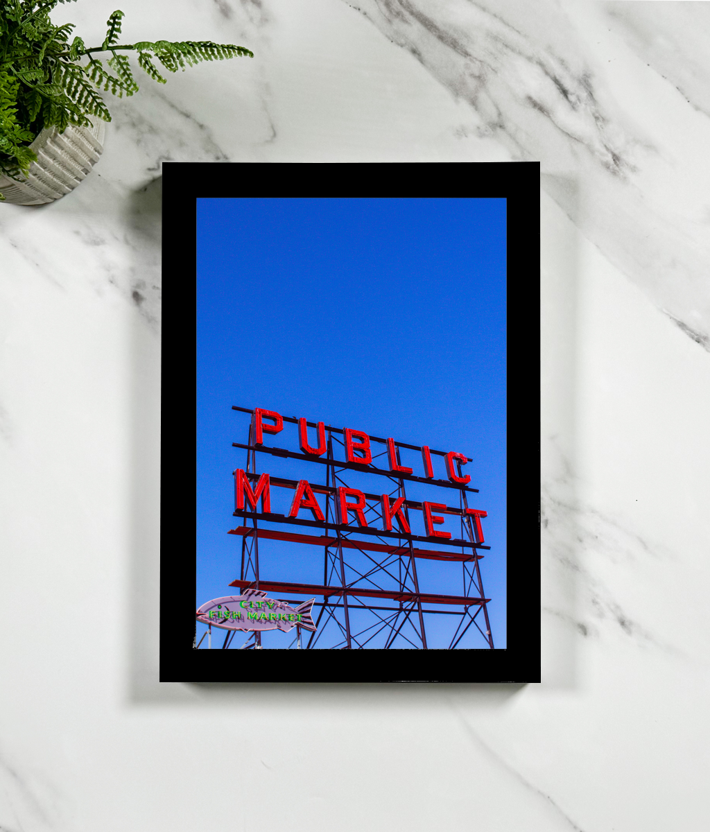 Pike Place Market Sign - Seattle Travel Photography Framed Print