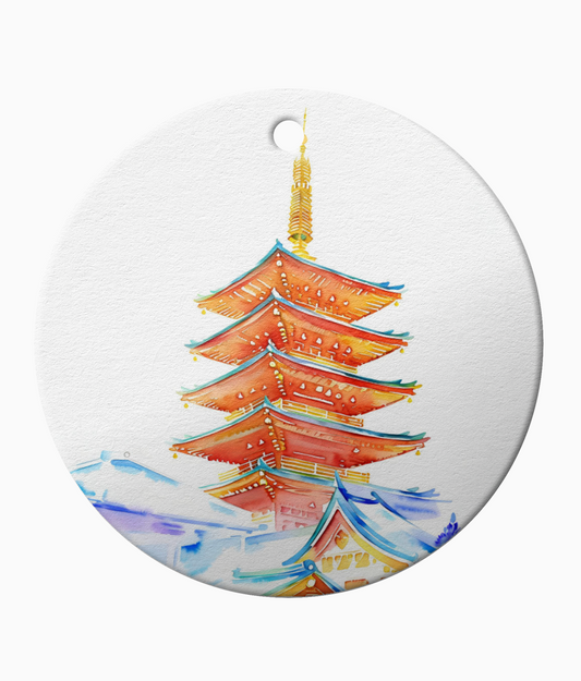 Five-Storied Pagoda, Tokyo Watercolour Ceramic Ornament